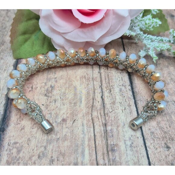 Sparkle Cluster Crystal Magnetic Clasp 7.5" Bracelet Frosted Amber Color Beads - Picture 7 of 11